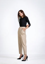 Relaxed Fit Pleated Straight Pant in beige