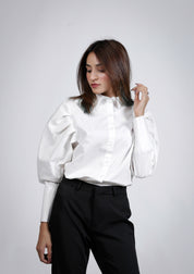 Pleated Sleeve Poplin Shirt - White
