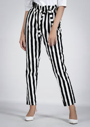 Paper Bag Pant in black white stripes