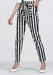 Paper Bag Pant in black white stripes