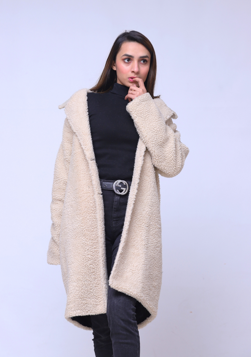 Teddy Faux Fur Oversized Coat Beige